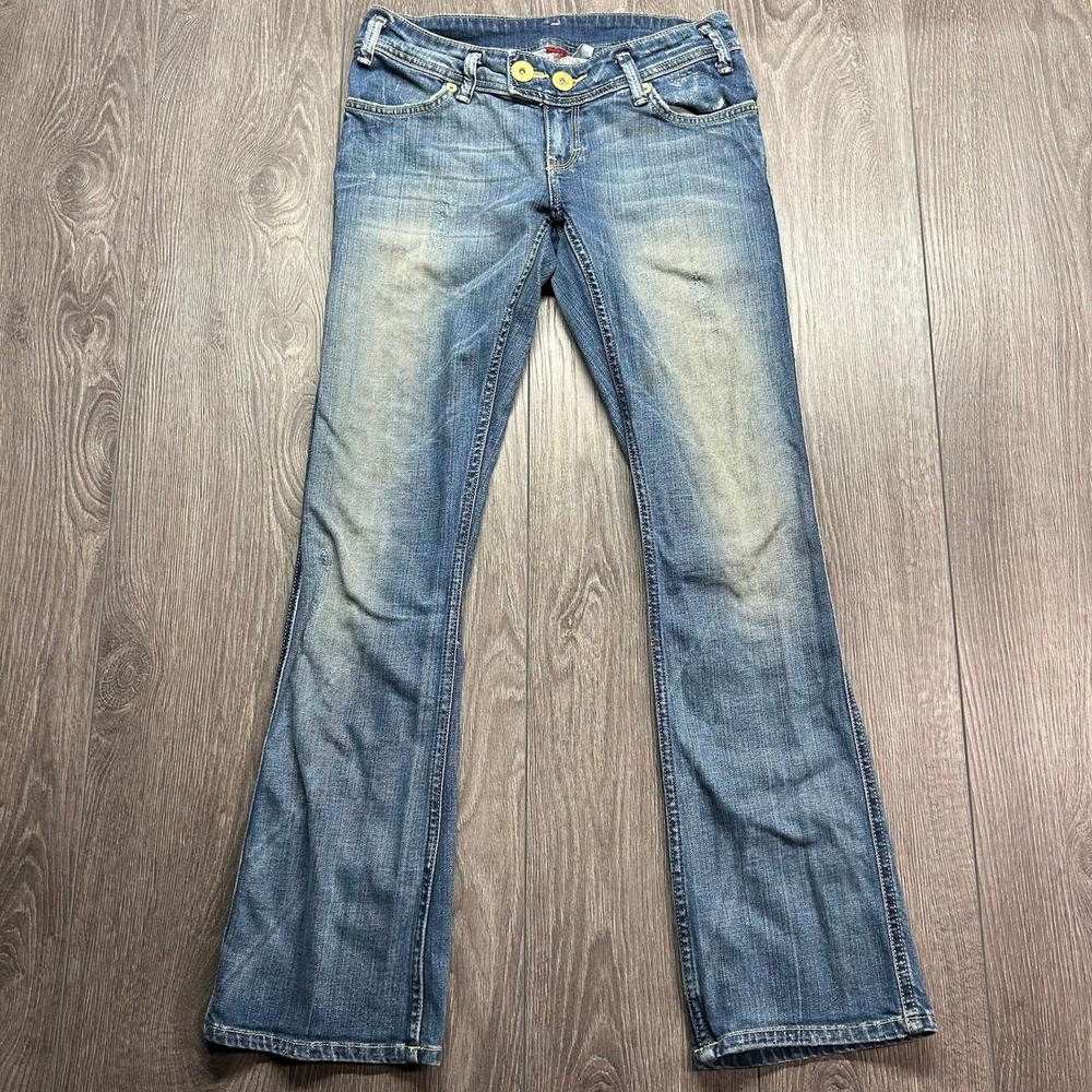 Vintage Y2K Low Rise Flare Jeans 28 x 30 Medium Wash Distressed Bootcut Denim